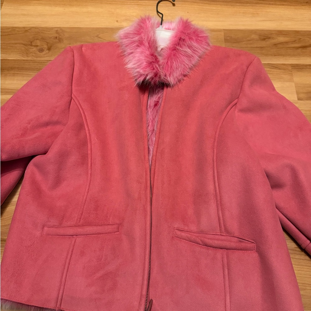 Lisa International Pink Teddy Jacket with Faux Fur Collar